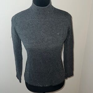 Gladys Bagley turtleneck beaded sweater charcoal gray long sleeves Sz S vintage‎